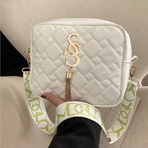 NWOT Chic Quilted White Shoulder Bag with Gold Accents